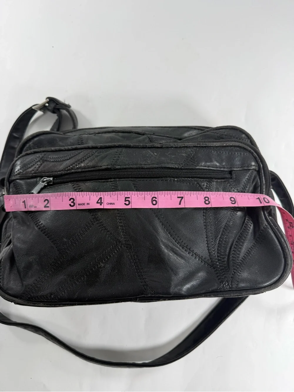 Y2K Black Leather Patchwork Shoulder Bag Grunge Boho Zip Purse